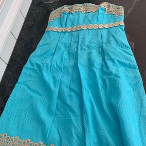 Lilly Pulitzer Turquoise & Gold Strapless Dress